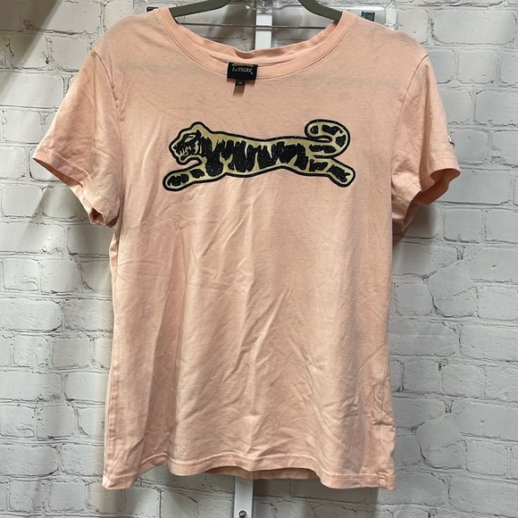 Le Tigre glitter tiger logo peach colored XL t-shirt - Picture 1 of 7